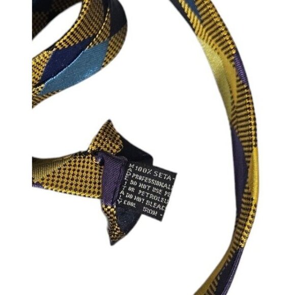 GIANNI VERSACE Men's 100% Silk Necktie LUXURY Tie Gold Blue Geometric W:3.7" EUC - Picture 3 of 4